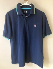 K-Swiss Navy Polo with Nice accents and red logo men's size Large Y2K Very Clean