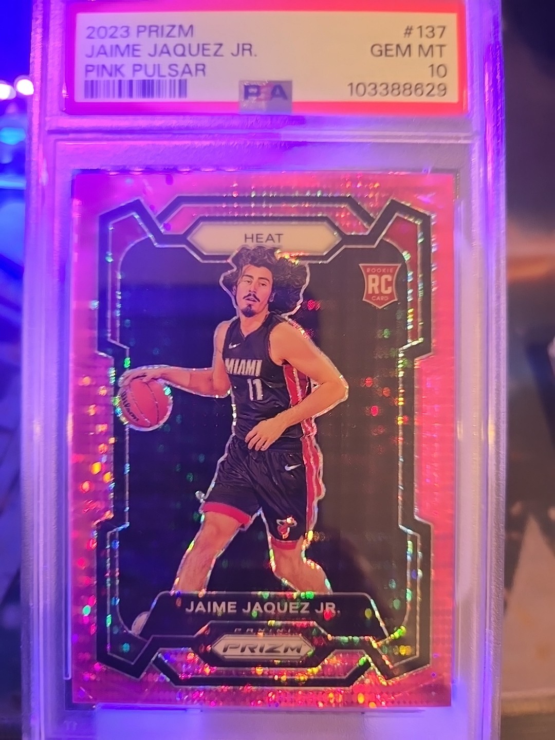 2023 Panini Prizm Jaime Jaquez  Pink Pulsar Prizm /42  #137 Rookie MINT PSA 10