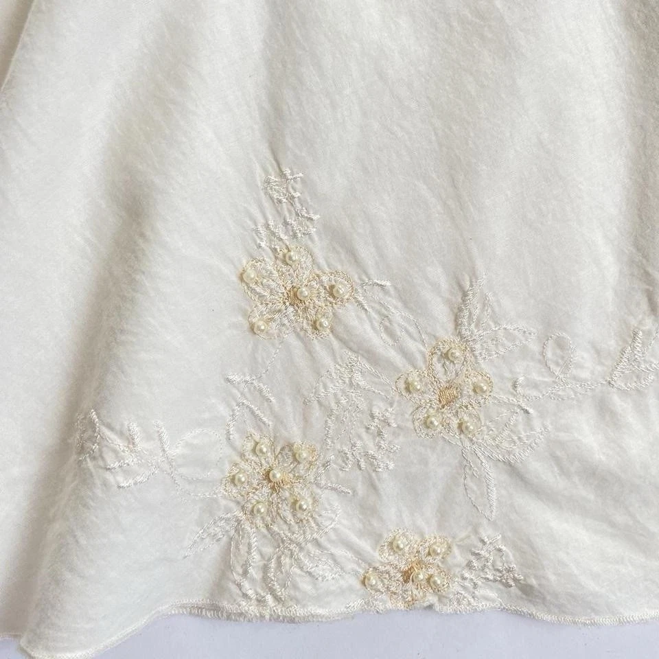 Saia midi vintage floral algodão creme Y2K - Imagem 3 de 4