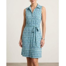 Max Studio Womens Medium Dress Sleeveless Belted Geometric Blue Retro Mod Summer