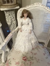Gorgeous Vintage Porcelain Doll Lace Bows Dress Chic Victorian Style 19 Inch
