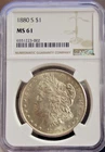 1880 S US Morgan Silver Dollar $1 NGC MS61
