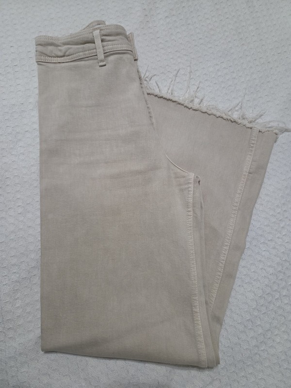 Zara High Waisted Jeans Womens  Beige Denim Cotton Frayed Hem Wide Leg Sz 2 Mint