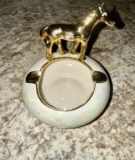 VINTAGE IRIDESCENT GOLD HORSE ASHTRAY RARE HTF