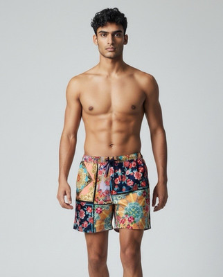 Johnny Was Men Swim Trunks Multicolored Floral Summer Beach Mesh Lining Pocket L