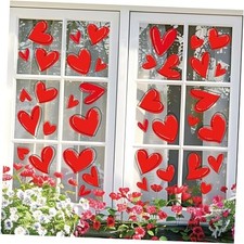 9 Sheets Valentine  s Day Heart Window Cling Stickers Red Love Heart Reusable