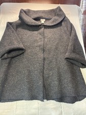 Poncho/abrigo/chaqueta Kenra 3X azul marino/gris mezcla lana Chevron
