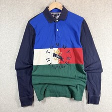 Y2K Tommy Hilfiger Rugby Shirt Mens Medium Color Block Big Logo Embroidered