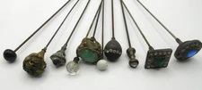 Lot of 10 Antique Victorian Art Deco Hat Pin Lot Fashion Jewelry Brass Stone Vtg