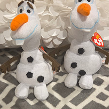2 Ty Beanie Babies Disney Frozen Olaf Snowman Plush Stuffed Animal 2014 6-14 in