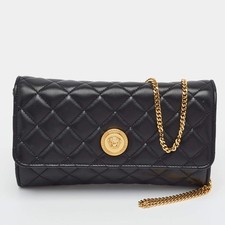 Versace Medusa Black Quilted Leather Chain Clutch