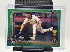 2025 Topps Chrome Jackson Chourio #262 Green Refractor /99 Logofractor Brewers