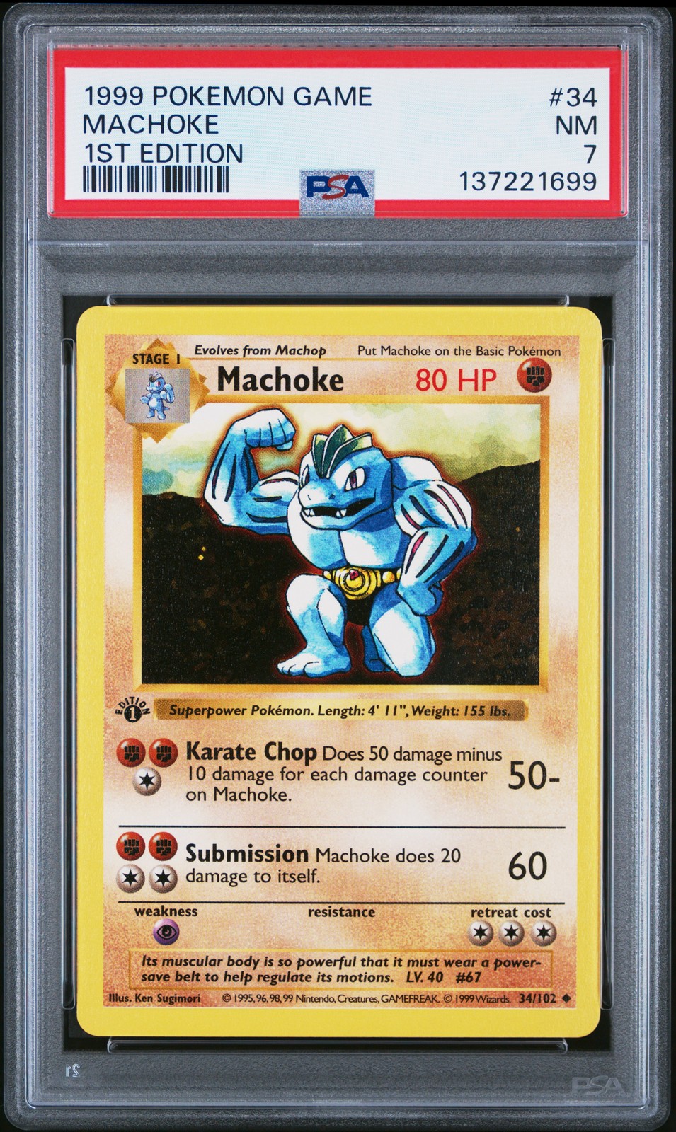 1999 POKEMON GAME 1ST ED #34 MACHOKE PSA 7