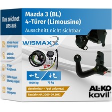 ANHÄNGERKUPPLUNG für Mazda 3 09-13 vert. abnehmbar KOVIL ALKO +7polig E-Satz ABE