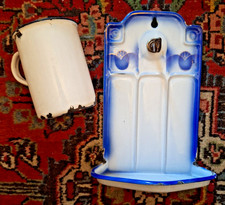 alter emaillierte Halter Becherhalter  Email Emaille um 1920 Art Deco Muster