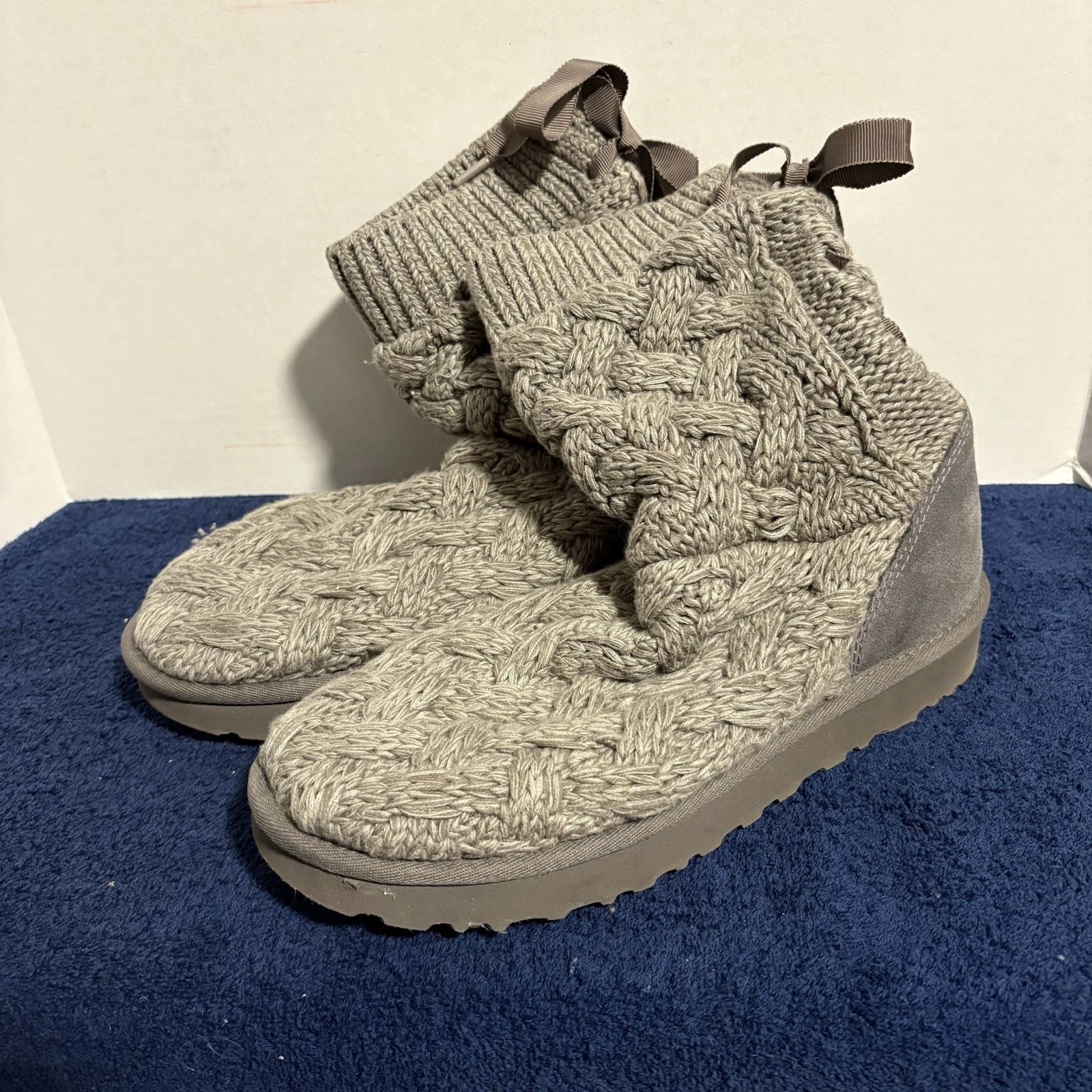 Stivali maglione UGG Classic Cardi maglia cablata stivaletti donna 9 EU 40 grigio ecc!!