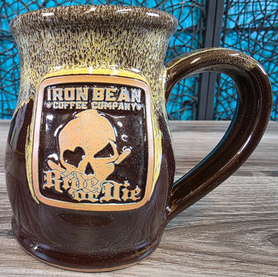 IRON BEAN COFFEE 2025 RIDE OR DIE SKULL MUG CUP BROWN DENEEN ONLY 200 MADE NEW