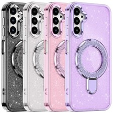 For Samsung Galaxy A16 5G Phone Case Transparent Glitter Magnetic Ring Stand