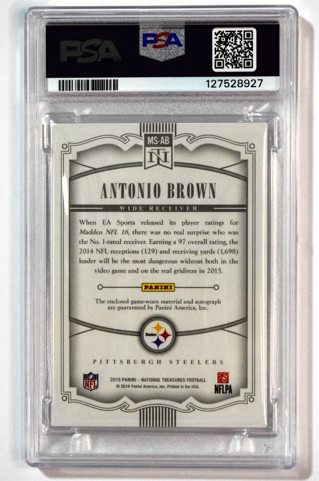 2015 National Treasures Antonio Brown Material Signature Prime /25 Auto PSA 10 view 2