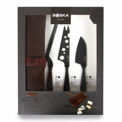 Boska Käsemesser-Set Monaco+ Schwarz 3-tlg. mit Hülle Käsemesser Edelstahl 28 cm
