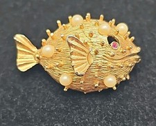 Vintage Napier Pufferfish Brooch, Puffer Fish Jewelry