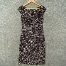 Lauren Ralph Lauren Womens Black Abstract Sheath Dress 6 Polyester Drape Neck