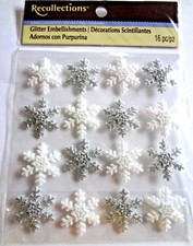 RECOLLECTIONS JOLEES CHRISTMAS SNOWFLAKES GLITTER 16 PC EMBELLISHMENTS