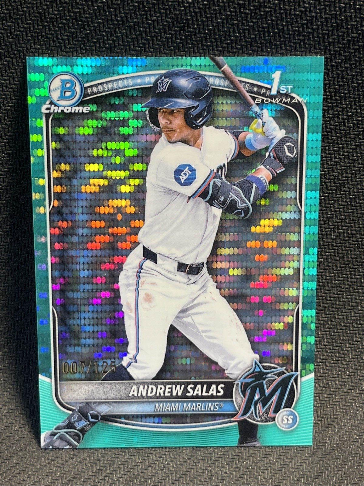 2025 Bowman Chrome ANDREW SALAS 1st Bowman AQUA Pulsar Refractor 7/125 Marlins