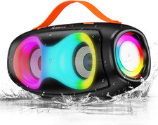 Portable bluetooth speaker, IPX5 waterproof, 40W stereo sound, LED lights