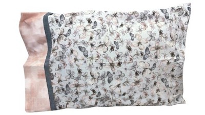 Abstract Grey and Pink Butterfly Print, Handmade 100% Cotton Pillowcase