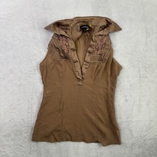 Y2K bebe Brown Button Up Sleeveless Silk Coll...