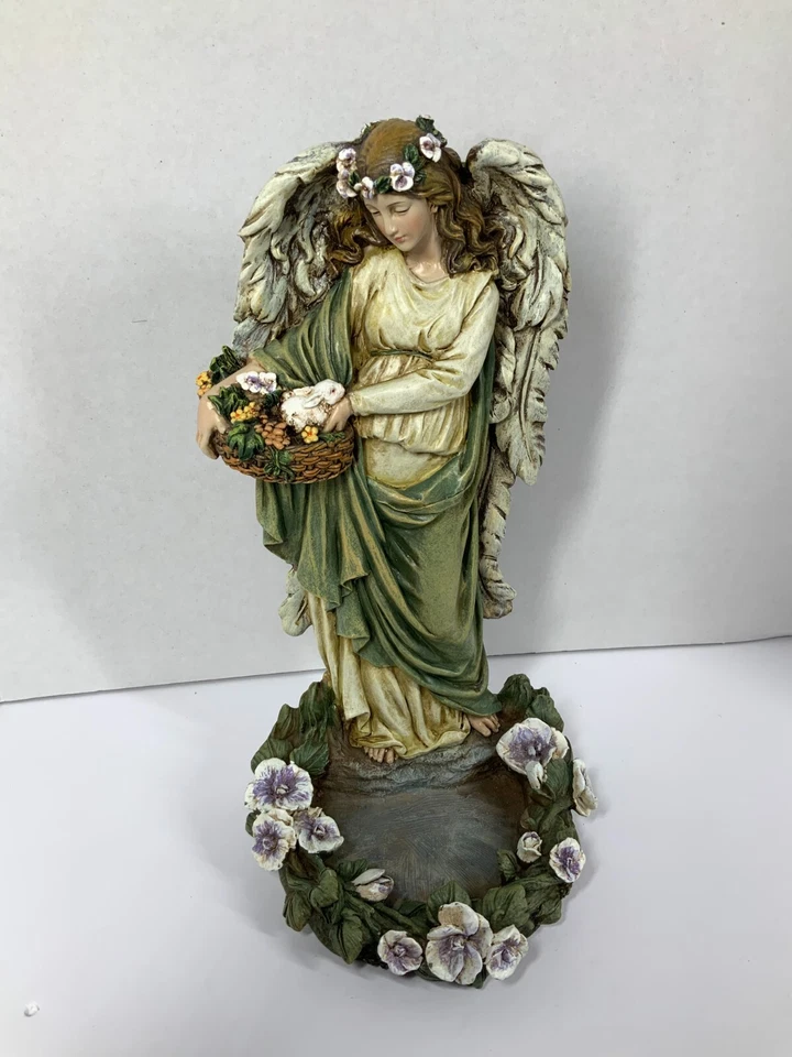 Figura Ángel Jardín, Fuente de Agua - 12" Resina Jardín Pájaro Semilla/Alimentador de Agua Foto 2 de 4