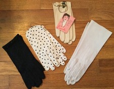 4 Pair Vintage Ladies Gloves White Kid Leather, Black Beaded  2 Crescendoe