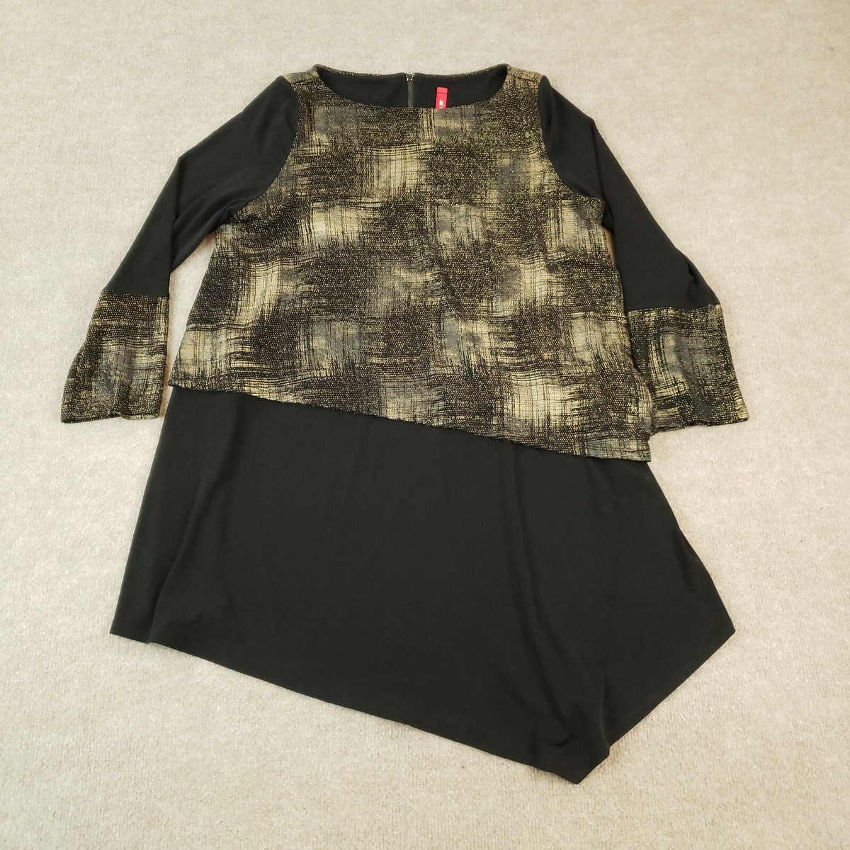 IC By Connie K Dress Womens Medium Black Metallic Midi Layered Stretch |  eBay