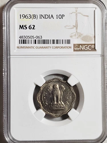 India 10 Paise 1963B NGC MS 62