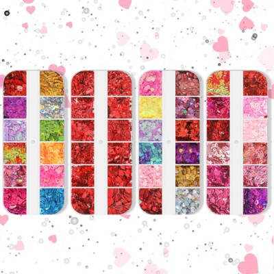 4 Boxes Nail Art Glitter Sequins Heart Letter Flakes Valentine's Day Decor Set