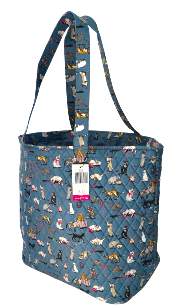 New NWT Vera Bradley LARGE Blue Cat's Meow Grand Tote Shopping Travel
