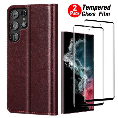 For Samsung Galaxy S22+/S22 Ultra PU Leather Wallet Case Cover Screen Protector - Picture 17 of 29