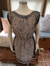 Ann Taylor Loft Black Ivory Tan Grecian Blouson Dress Beautiful Small 