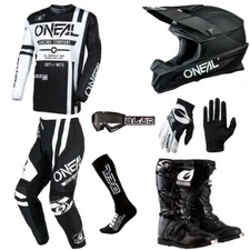 ONeal Element Warhawk White motocross gear Jersey Pants Gloves Boots Helmet Set