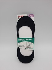 Womens Peds Black Super Low Cut Lightweight Liner Socks 5-10 Wide 3 Pair 