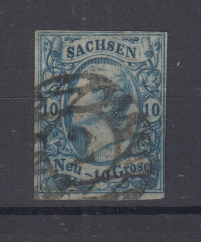 ANTIQUE GERMAN STATES SAXONY 1856 JOHN I 10 No. BLUE N.12 USED HIGH Q.