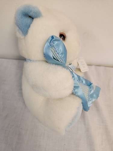 Vintage Eden Baby's Blanket Bear Plush LOVEY TOY Blue & White WITH TAGS - Picture 8 of 8