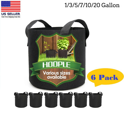 #ad 6 Pk Plant Grow Bags Fabric Pot Nursery Soil Bag with Handles Thickened Nonwoven $15.19