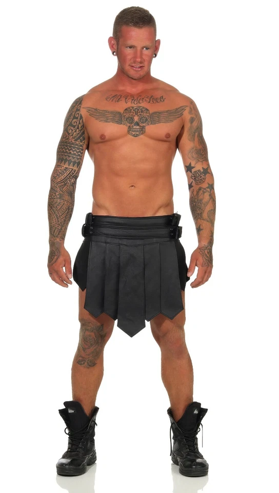 Falda Gladiador XXL Kilt Cuero Real 2 Hebillas Cinturón B Legionario Medieval Foto 2 de 4