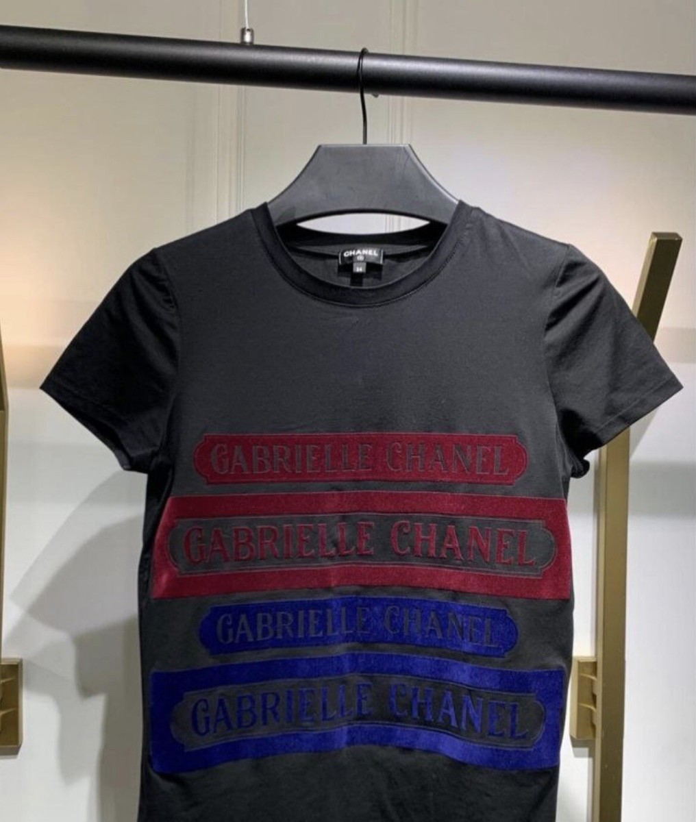 Authentic Chanel Gabrielle Chanel Black Cotton Logo T Shirt Top