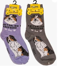 Australian Shepherd Dog Socks Novelty Dress Casual SOX Puppy Pet Foozys 2 Pair