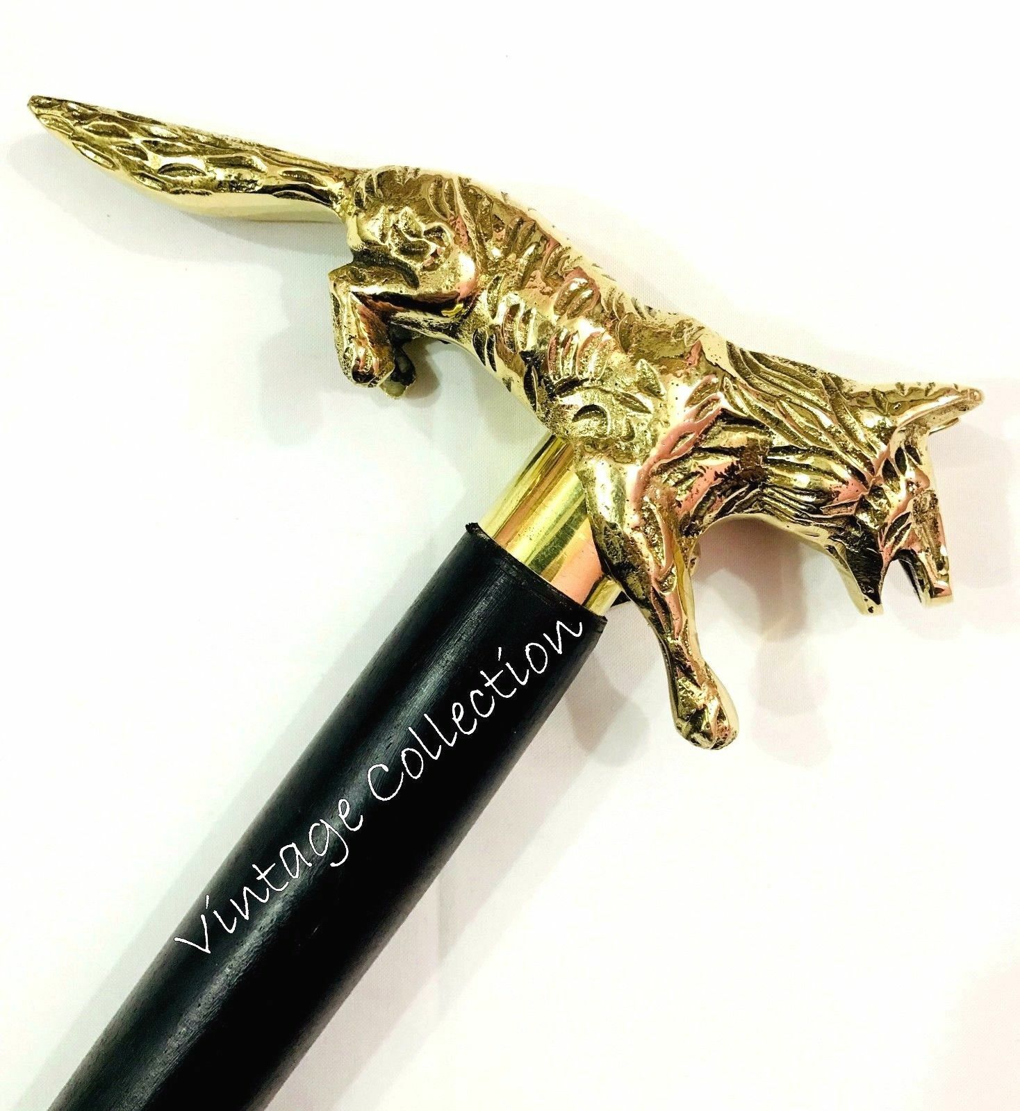 Solid Brass Designer Fox Head Handle Walking Stic… - image 4
