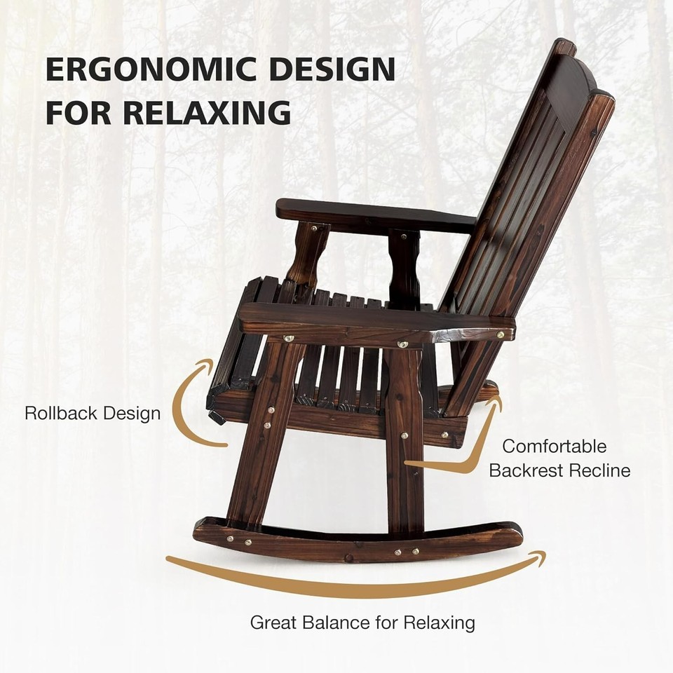 Heavy Duty Wooden Patio Rocking Chair - 600 LBS Capacity for Backyard ...