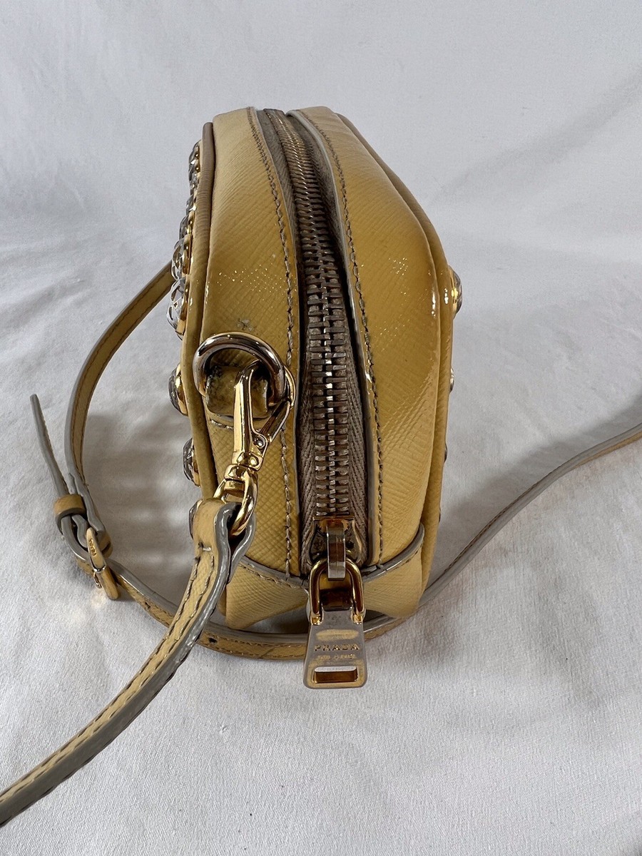 PRADA Borchie Crystal Studded Yellow Leather Camara Bag PRADA Borchie Crystal Studded Yellow Leather Camara Bag